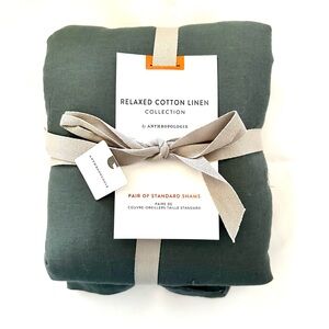 Anthropologie Pair of Relaxed Cotton Linen Shams  - Slate Blue